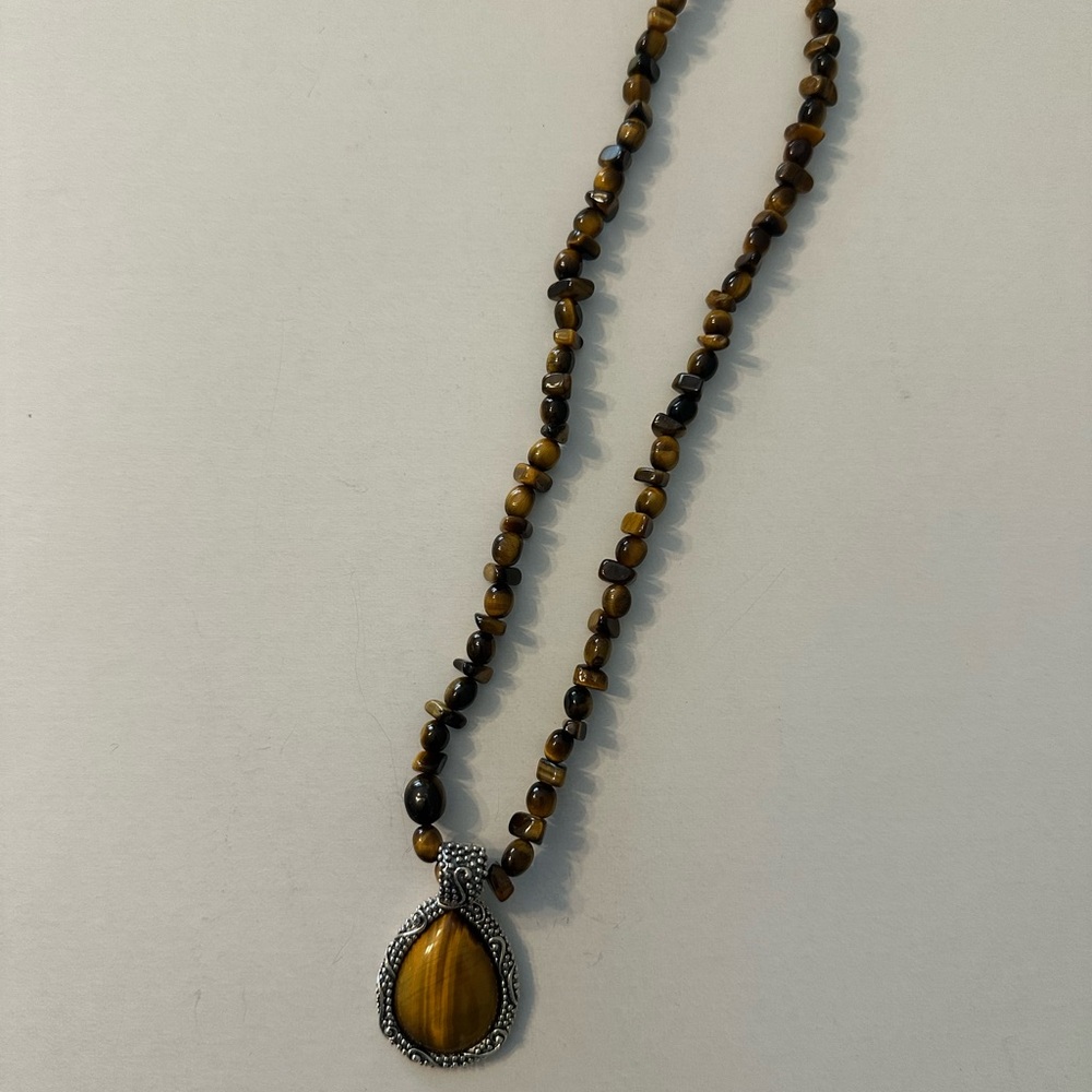 Tiger's Eye Beaded Pendant Necklace - Brown